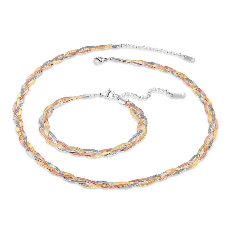 Tri-Color Stainless Steel Necklace & Bracelet